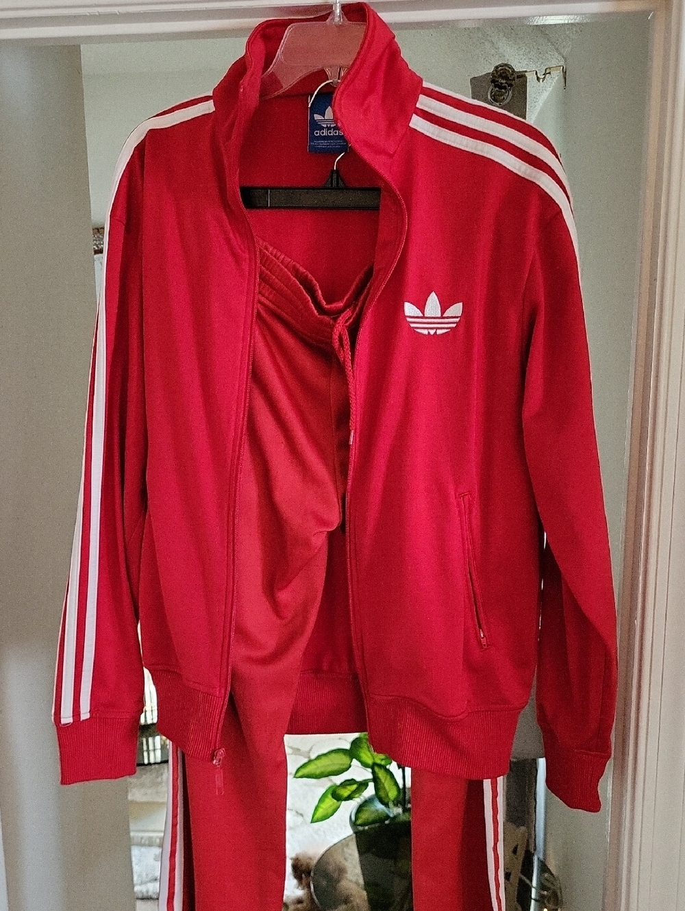 ORIGANAL adidas Red Track Jacket with White Trefoil and Stripes Pants Separtes